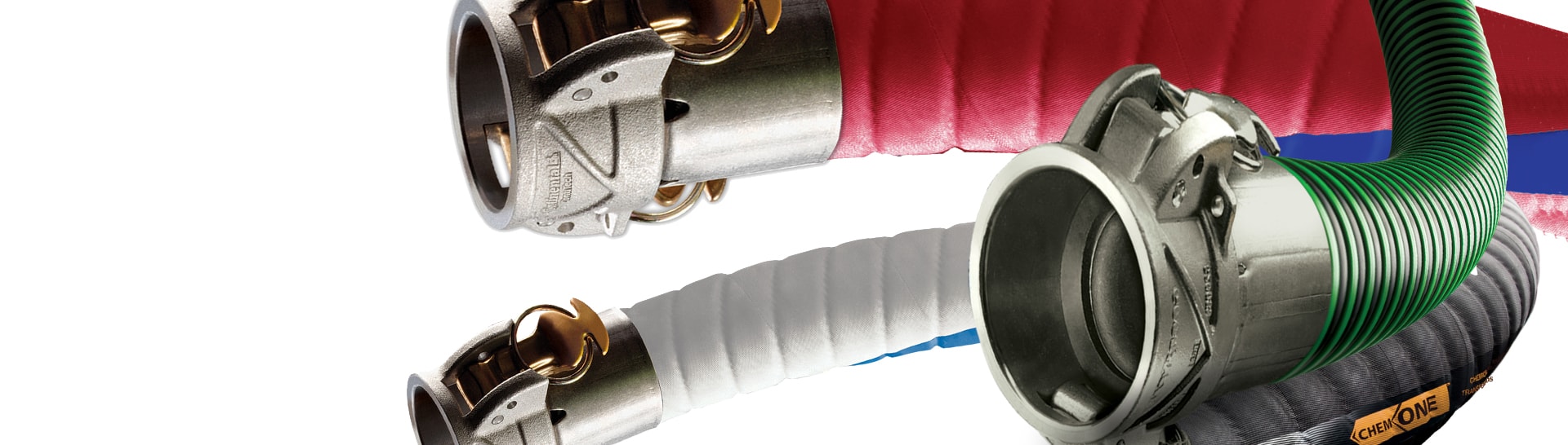 This is a close up image of various hoses with fittings attached.